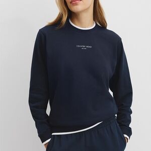 Country Road Navy Blue Cotton French Terry Crewneck Pullover Sweatshirt Preppy